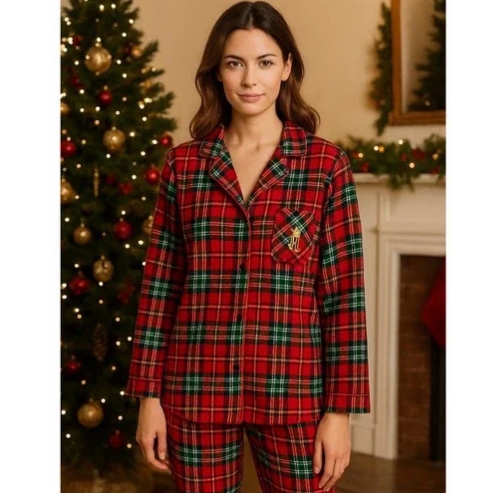 Ralph Lauren Christmas‎ Plaid Pyjama Top Womens Size XL Pajama Shirt Long Sleeve